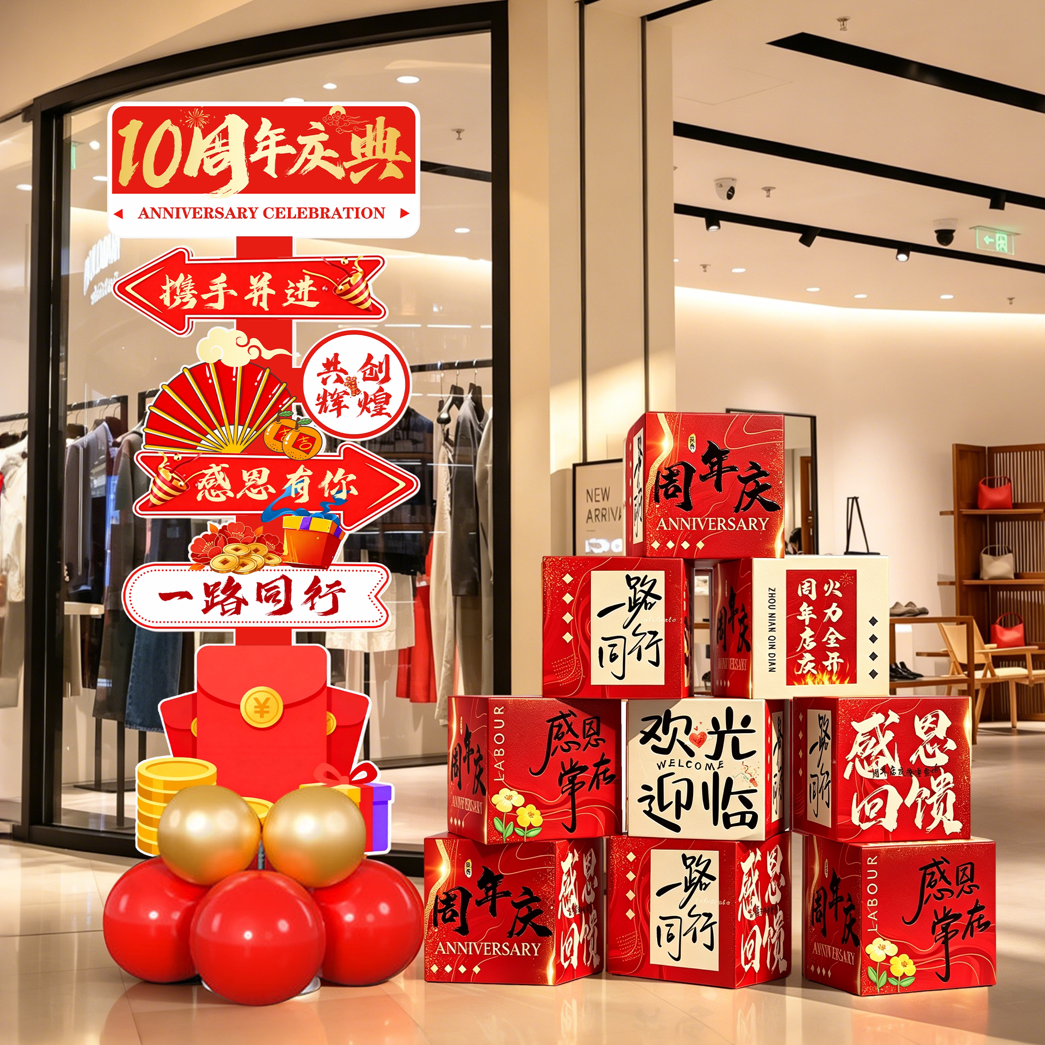 周年店庆气氛围布置装饰门店公司新店铺门口打卡摆件展示立牌kt板
