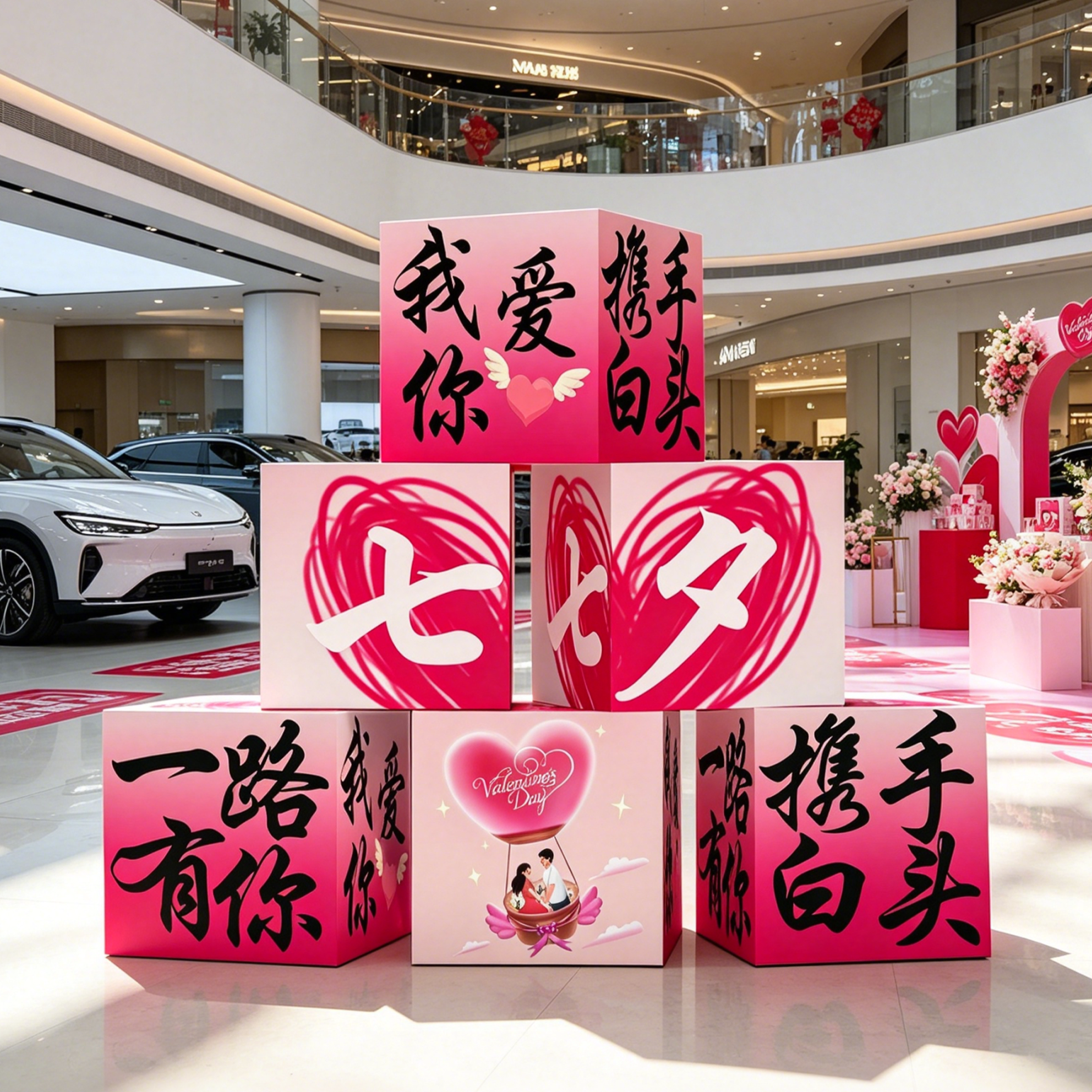 七夕情人节氛围布置堆头盒子KT板求婚表白店铺装饰地推盒氛围摆件