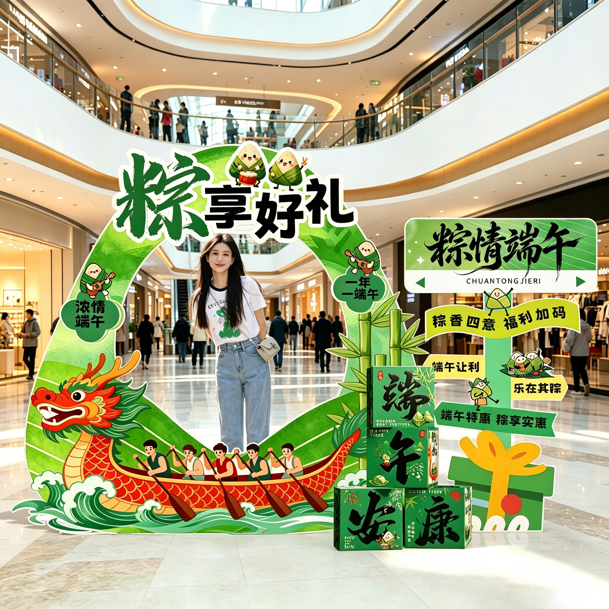 端午节氛围场景店铺装饰打卡点拍照相框背景墙kt板端午安康布置品
