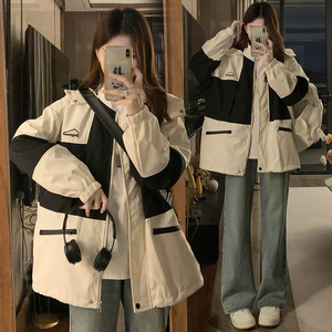 实拍 三合一冲锋衣外套女潮2023秋季新款学生连帽夹克外套情侣款