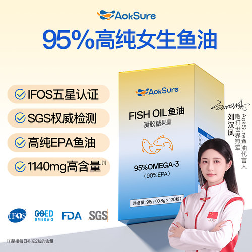 AokSure深海鱼油rTG结构95%高纯度EPAOmega欧米伽3成人鱼油