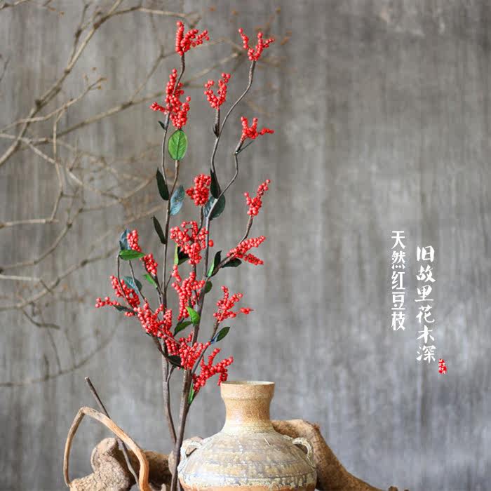 红豆枝相思果红果家饰干花拍摄道具满山红花束客厅干花装饰摆件