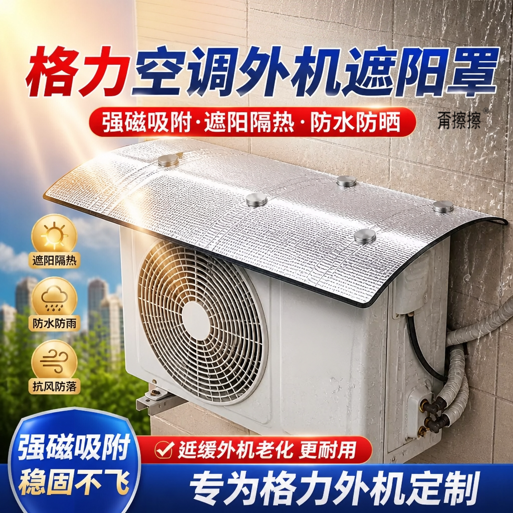 适用于格力空调外机遮雨棚保护罩防雨防晒辅助散热磁吸防水防尘布