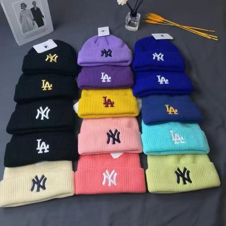 男款高级感帽子毛线NY字母冬季冷帽情侣LA针织帽小标C字母帽子潮