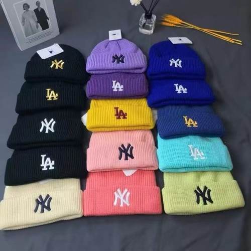 男款高级感帽子毛线NY字母冬季冷帽情侣LA针织帽小标C字母帽子潮