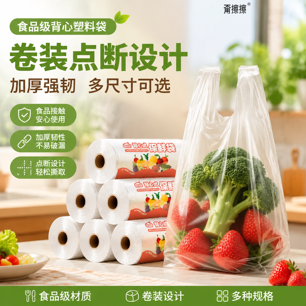 背心型食品保鲜袋打包餐饮塑料袋打包带超市购物袋子透明方便袋