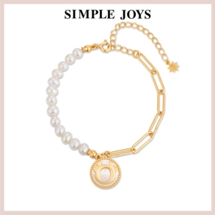 牛年礼物SIMPLEJOYSS925纯银白母贝小牛圆盘天然珍珠ins手链时尚