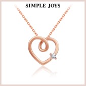 SIMPLE JOYS少女环环爱心18k金镶公主方钻项链锁骨链情侣时尚