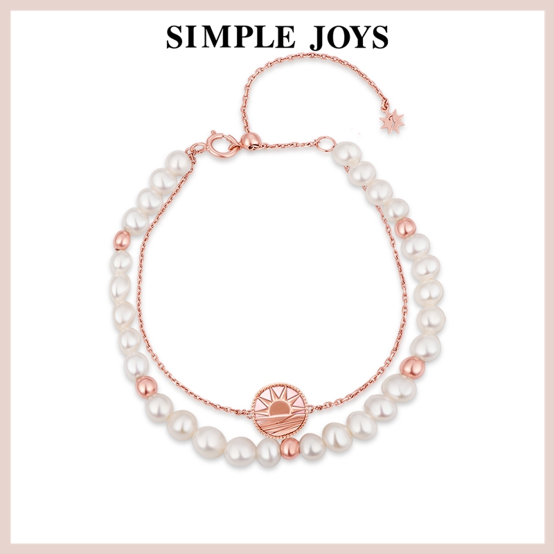SIMPLEJOYS日落太阳海ins粉母贝S925纯银淡水珍珠双层手链女时尚