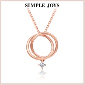 SIMPLE JOYS无限双环18k金镶公主方钻项链女锁骨链轻奢时尚 情侣