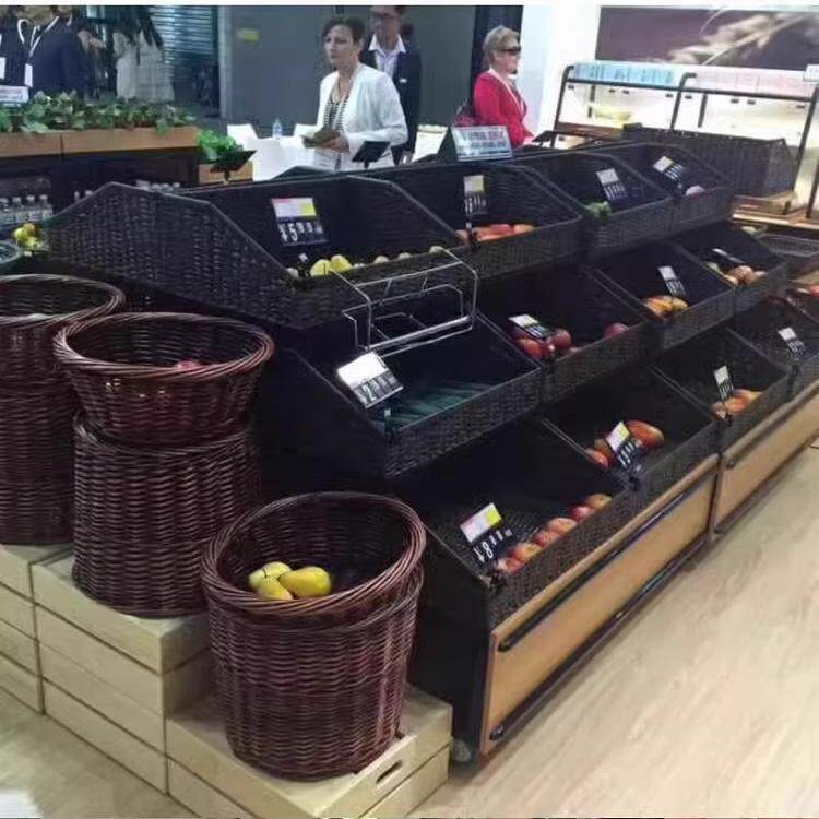 超市藤编干果堆头篮展示筐