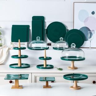 dessert table set Dark tray ceramic cake wedding green