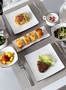 Ceramic plate dish round tableware steak plates tray set