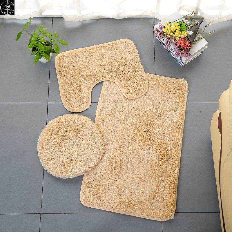 Solid color floor mat toilet three-piece carpet set PV cashm
