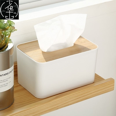 tissue box room paper storage napkin holder  收纳竹盖纸巾盒