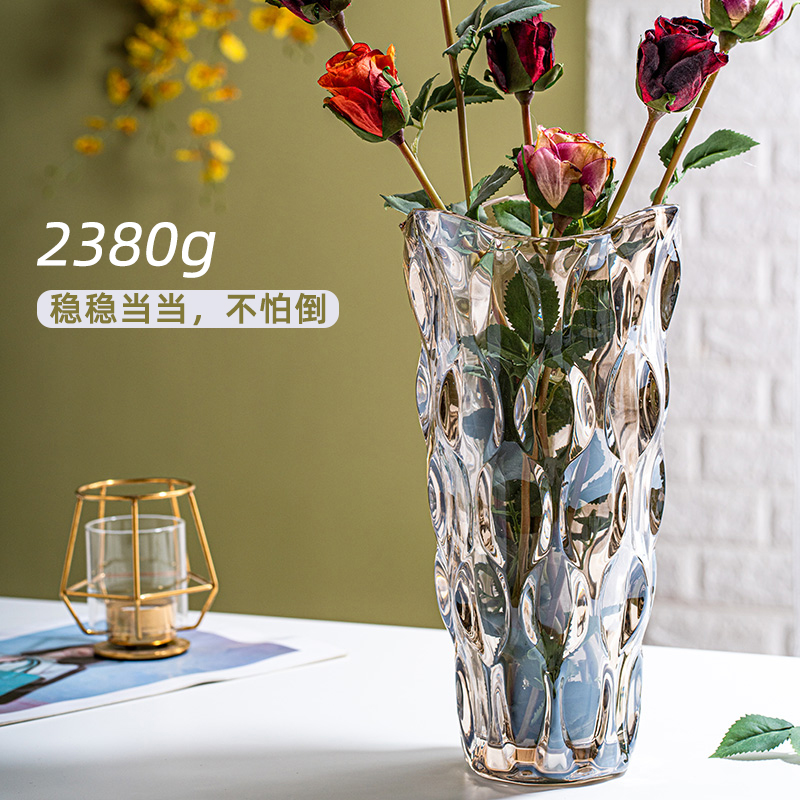创意欧式轻奢水晶玻璃花瓶摆件透明水培大号插花客厅百合干花现代