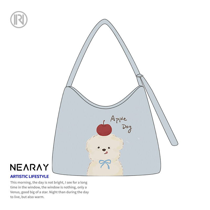 尼睿x南空直美 新款斜挎包原创苹果小狗大容量百搭拉链学生帆布包