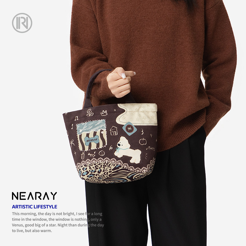 尼睿复古小狗帆布手提包
