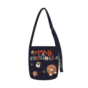 尼睿原创羊羊过圣诞椭圆底飘带水桶包单肩小众休闲百搭女Z100