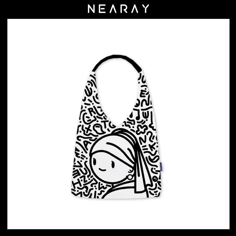 尼睿2022新款包包原创水桶包小众复古帆布包大容量单肩包女w