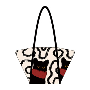 尼睿秋季新款红围巾煤球时尚潮流单肩包简约通勤百搭帆布包Z067