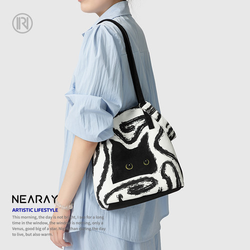 尼睿可爱黑猫简约百搭帆布包