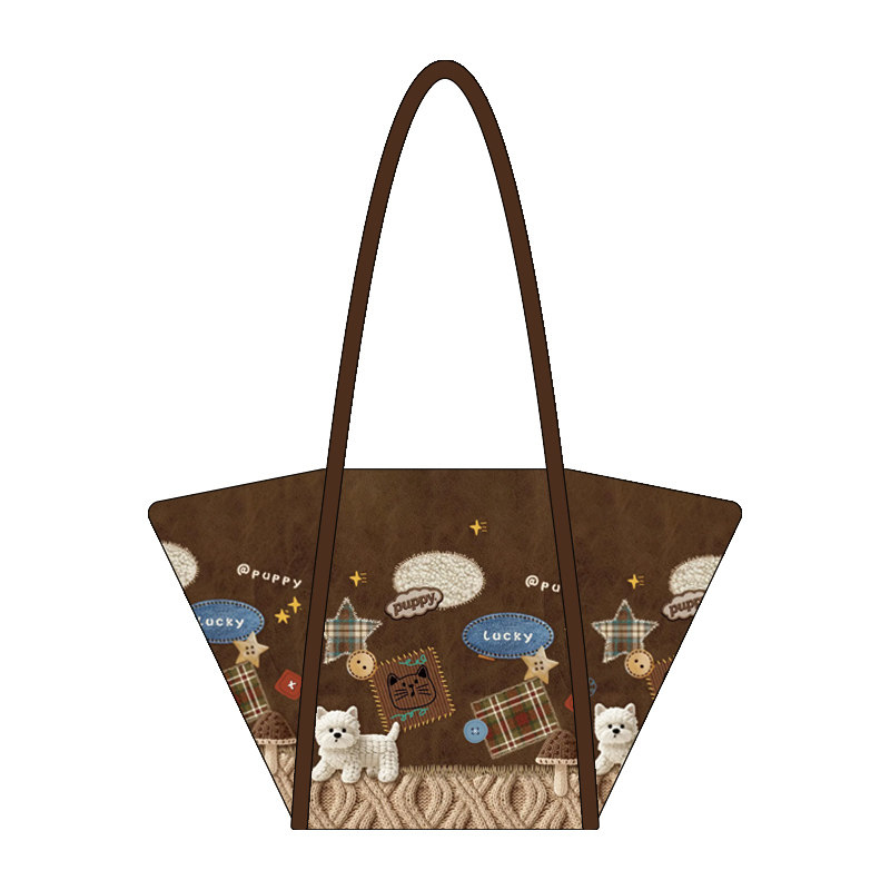 新款可爱小狗细肩带元宝包通勤百搭帆布斜挎单肩包女复古时尚AE02