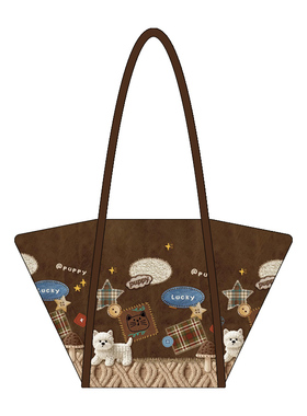 新款可爱小狗细肩带元宝包通勤百搭帆布斜挎单肩包女复古时尚AE02