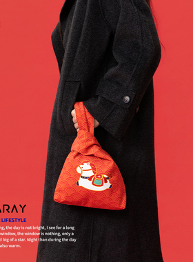 2026马年新款手腕包国风小马帆布包红色喜庆小拎包定制礼物女AC90