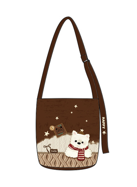 设计师原创毛线西高地椭圆底飘带水桶包单肩斜跨日常小众女包AE10