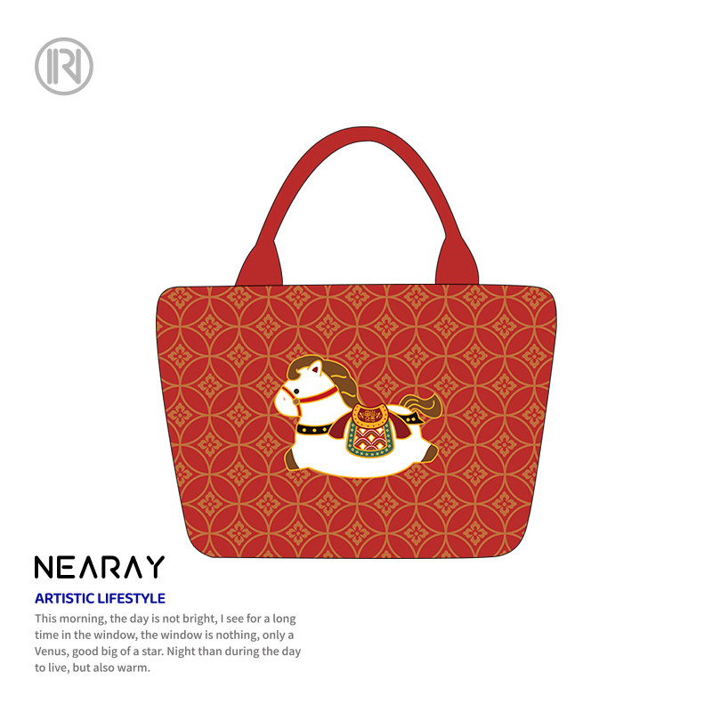 2026马年新年红色手提包国风小马印花帆布袋喜庆便携手拎小包AC90