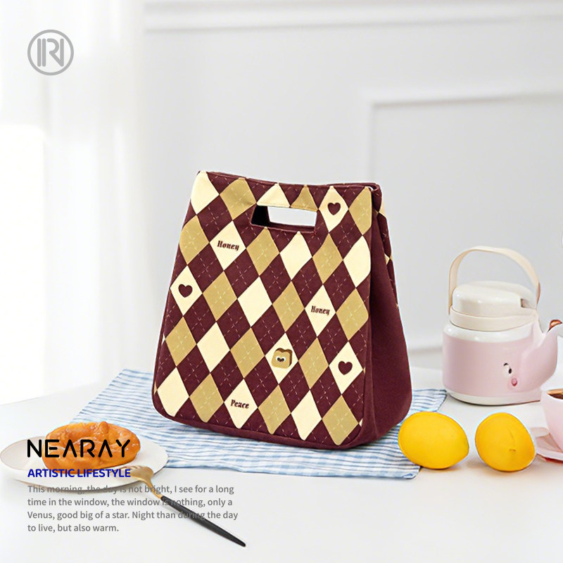 尼睿新款格纹手拎包饭盒袋复古美拉德风保温袋通勤学生便当包AI10,箱包皮具/热销女包/男包,通用款女包,淘宝优惠券,粉丝福利购,淘宝优惠卷
