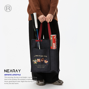 小众不撞款 单肩包大容量收纳手提帆布包学生礼物Z079 羽毛球包女款