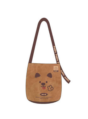 新款原创可爱百搭皮革小狗飘带多用水桶单肩斜挎手提通勤包Z012