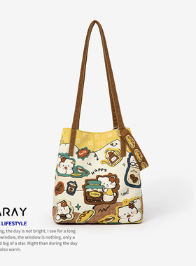 尼睿新款原创可爱猫咪拼贴设计单肩包大容量时尚百搭托特包Q131