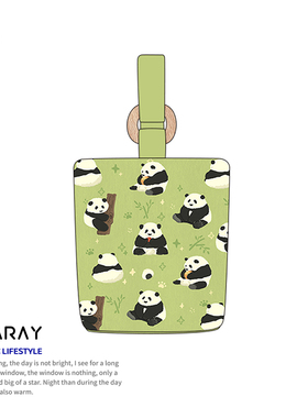 尼睿x比菜菜 新款帆布包绿色清新手提包可爱熊猫插画水桶包女礼物