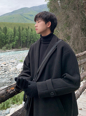 万同学男士短款毛呢大衣韩版帅气加厚保暖西装外套冬季大码夹克潮