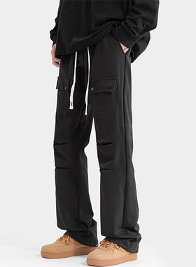 万同学美式高街多口袋工装裤男士大码直筒休闲裤秋季日系大码长裤