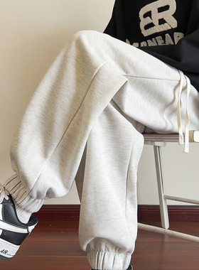 万同学纯色束脚运动裤学生宽松长裤美式情侣卫裤秋季新品休闲裤男