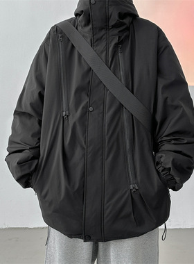 万同学男士三防连帽冲锋衣棉服冬季宽松大码拉链设计开衫棉袄大码