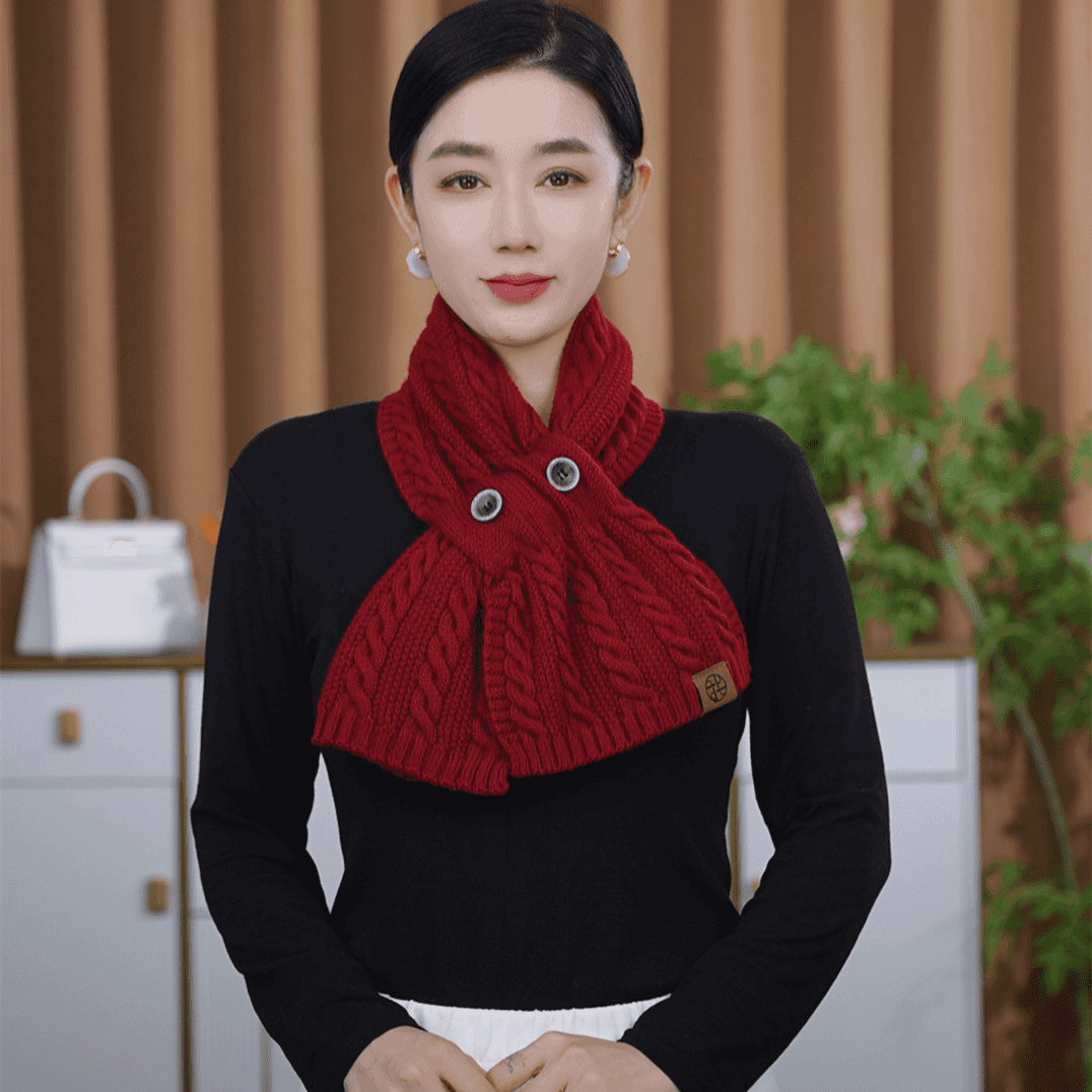 新款时尚百搭针织麻花男女通用加厚纽扣氛围感保暖围巾气质高级