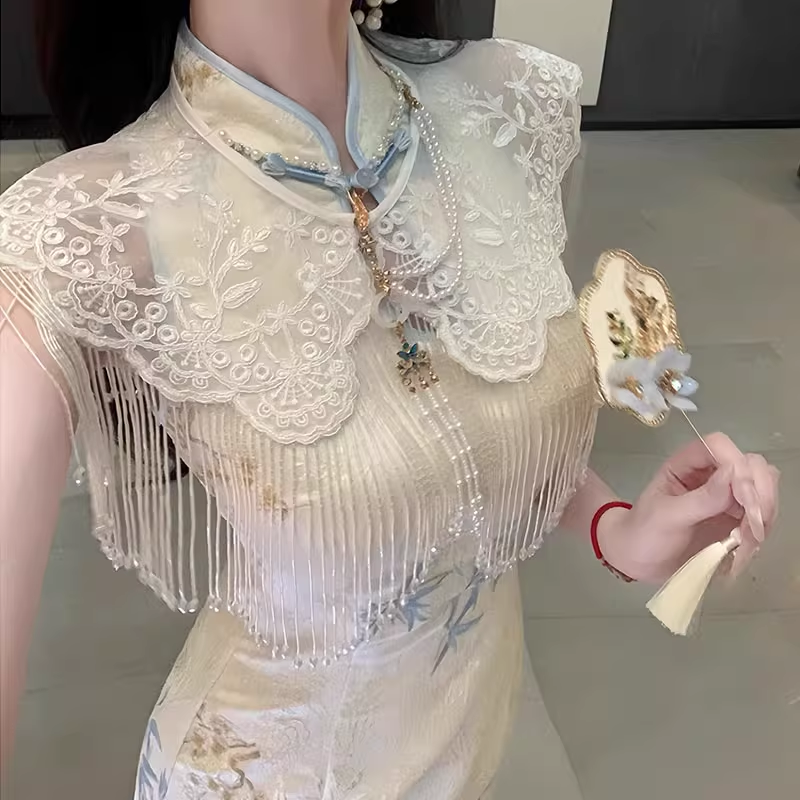 新中式旗袍云肩重工刺绣流苏旗袍披肩女外搭2025新款复古蕾丝坎肩