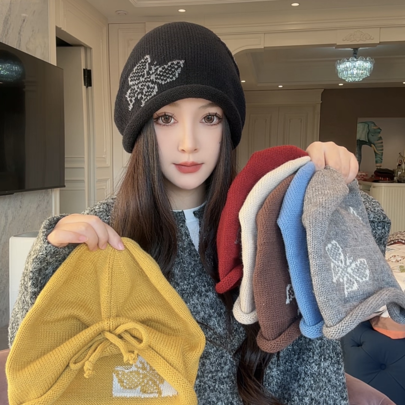 原创蝴蝶卷边堆堆帽护耳保暖2025新款显脸小百搭包头帽子女潮冷帽