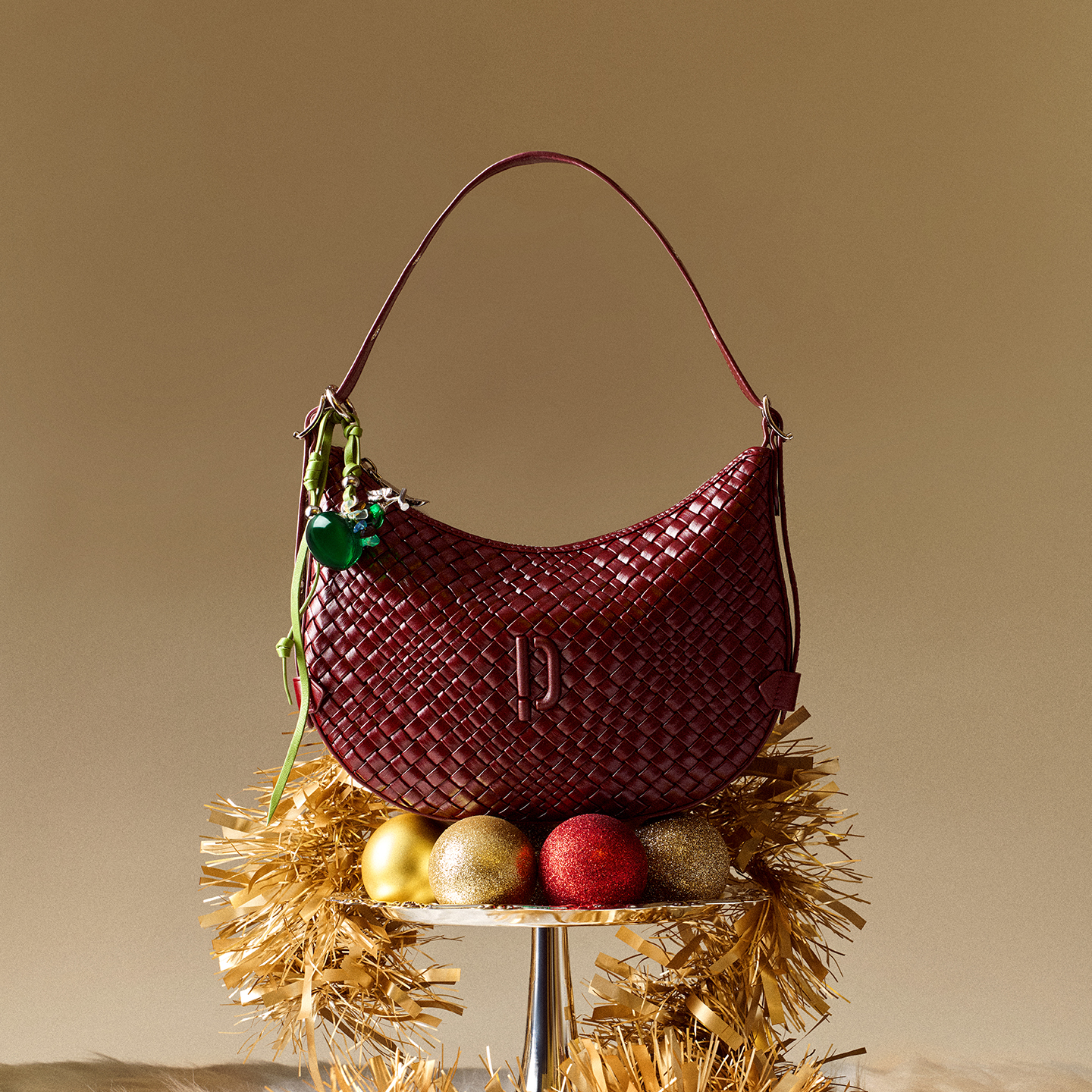 真皮单肩包红色新年礼物