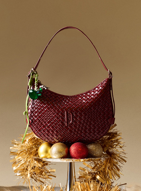 PECO豌豆系列编织HOBO包真皮单肩红色弯月包2025年礼物伴手托特包