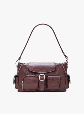 PECO城市系列记者包中号单肩真皮复古小众斜挎通勤黑大容量邮差包