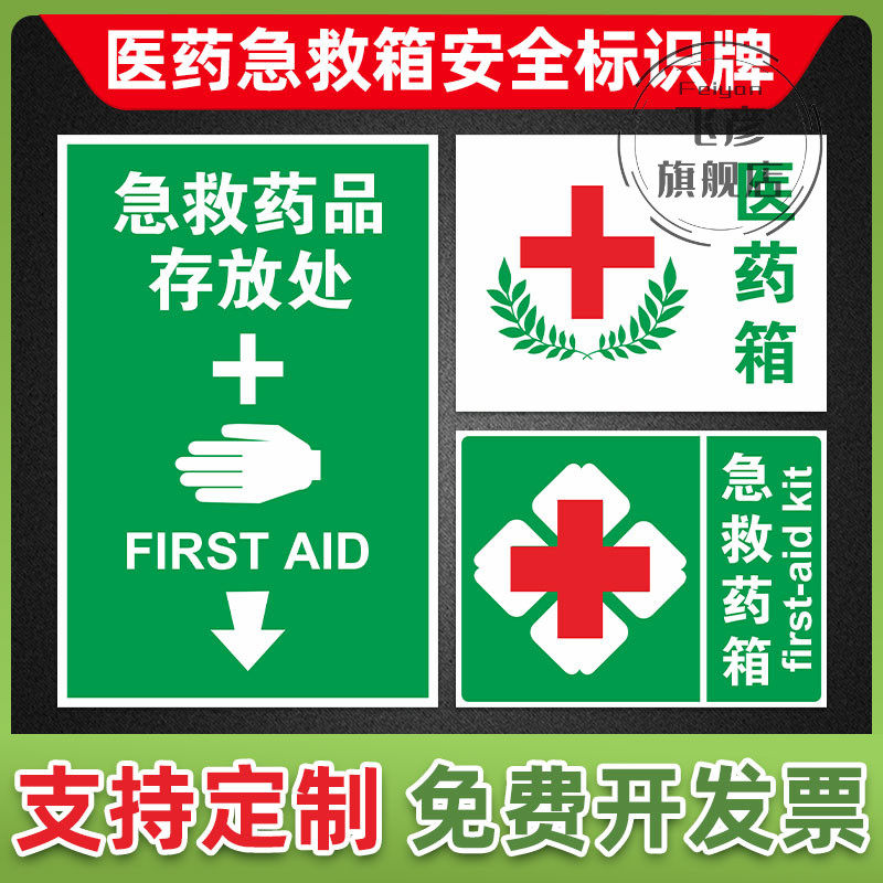 医药急救箱安全标识牌药品存放处提示牌管理程序警示标志应急药品药箱