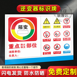 逆变器标识牌户外耐用箱变警示牌 消防安全重点防火部位防火区域 字母线提示牌禁止烟火当心触电禁止攀爬牌子