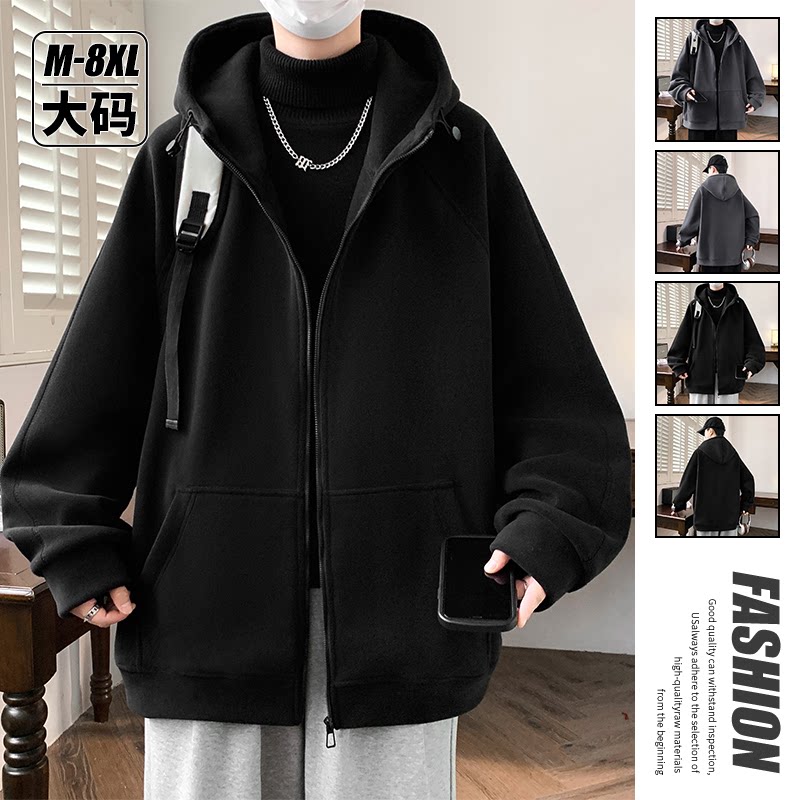 秋冬新款双面绒拉链卫衣男奥粒绒连帽卫衣加肥加大码抓绒外套男款