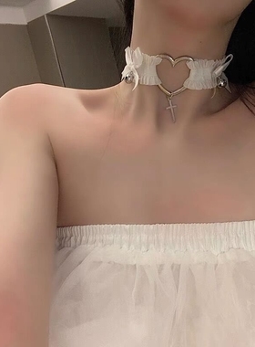 爆款白色性感可爱心形腿圈蕾丝桃心腿环弹力jk大腿项圈配饰